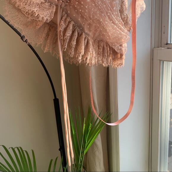 HOUSE OF CB/ Sorrel Blush Vintage Pink Polka Dot Ruffle Frill Lace Mini Dress - Picture 6 of 16